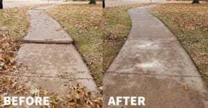 sidewalk covered in leaves before and after